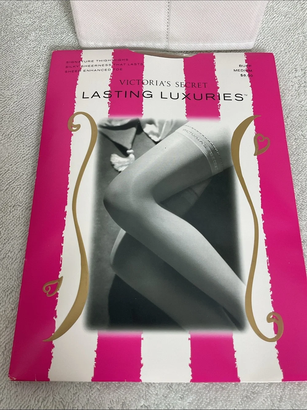 Vintage Victoria's Secret Lasting Luxuries Thigh High Stockings Buff Size M NIP